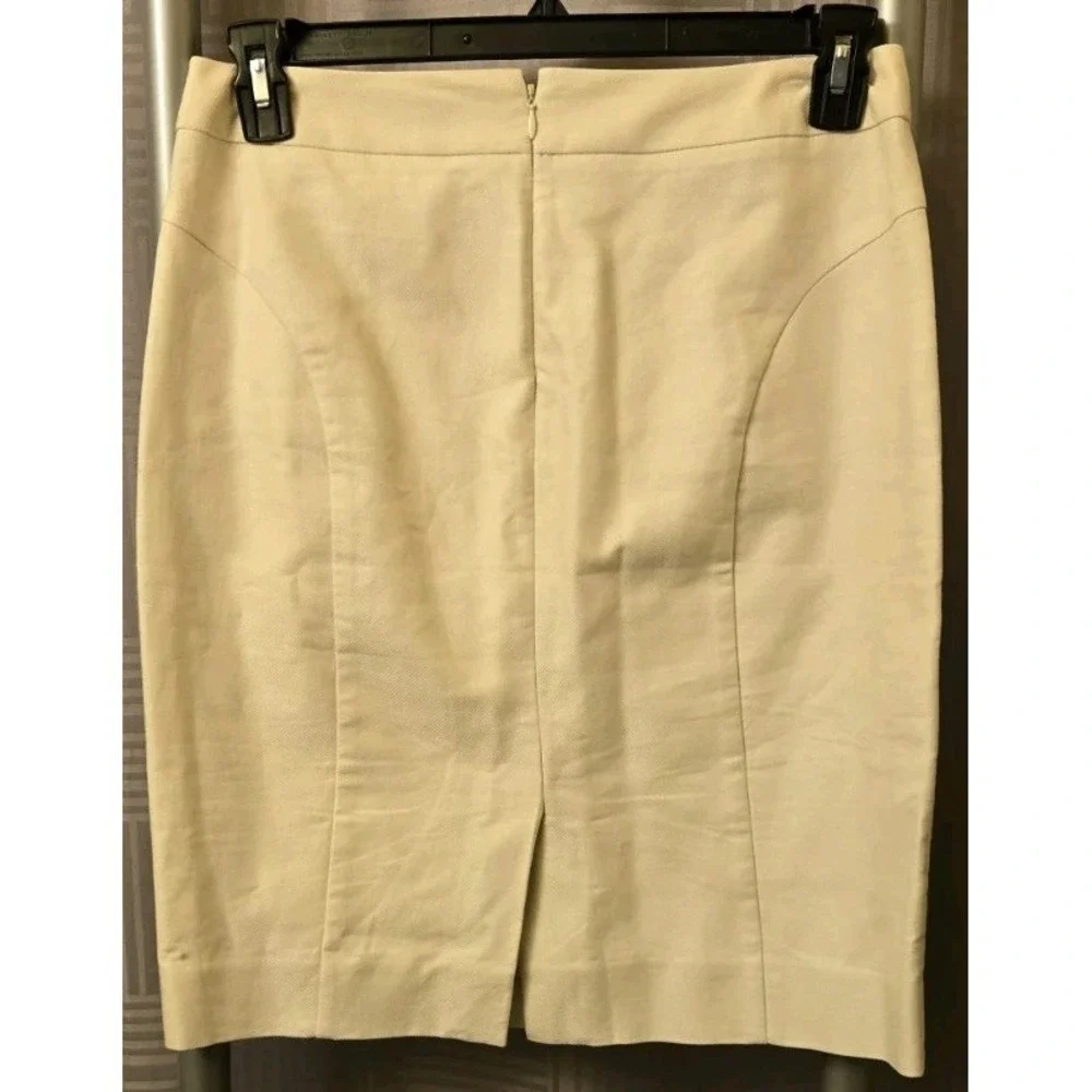 J. Crew The Pencil Skirt‎ Size 6 Ivory 100% Cotton Knee Length Pockets